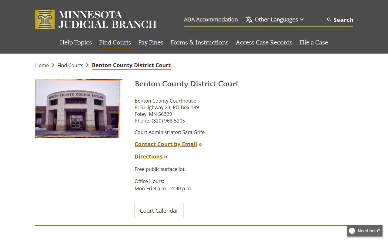 Benton County criminal court records district court page