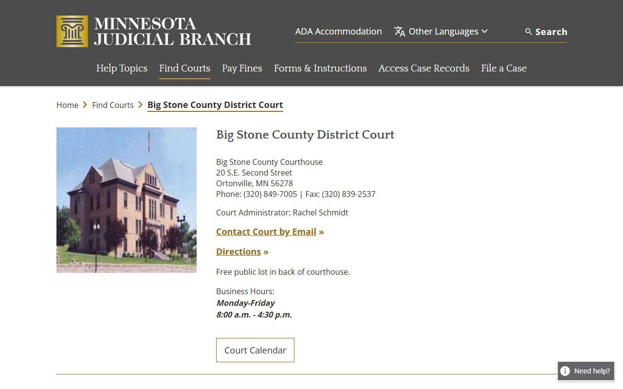 Big Stone County Sheriff District Court - Big Stone County Criminal Court Records
