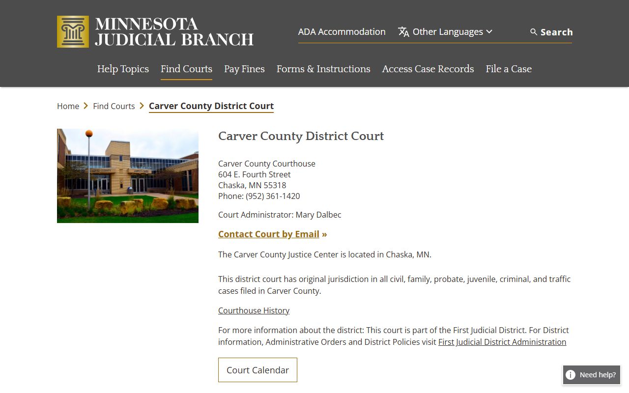 Carver County criminal court records district court page