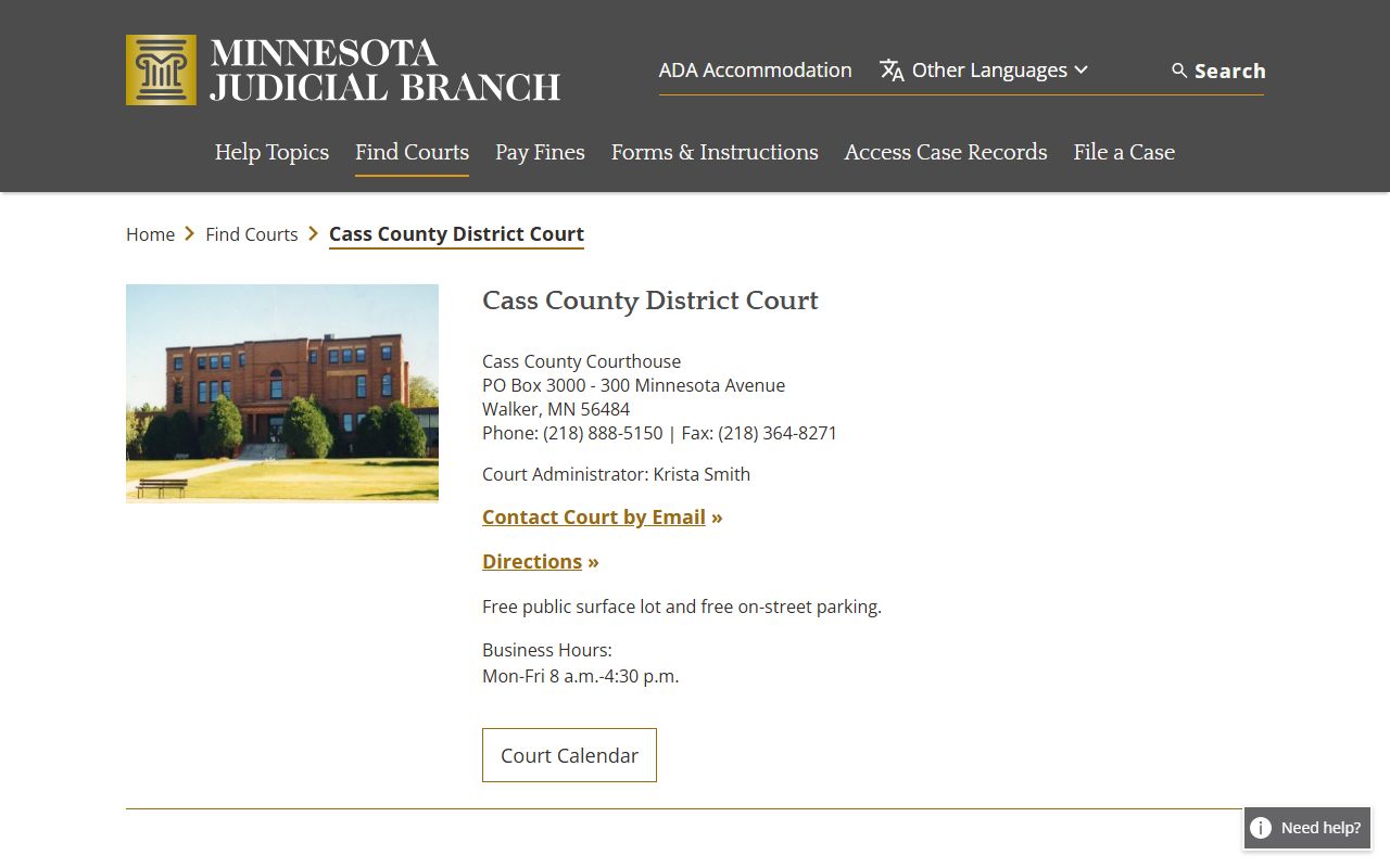 Cass County criminal court records district court page