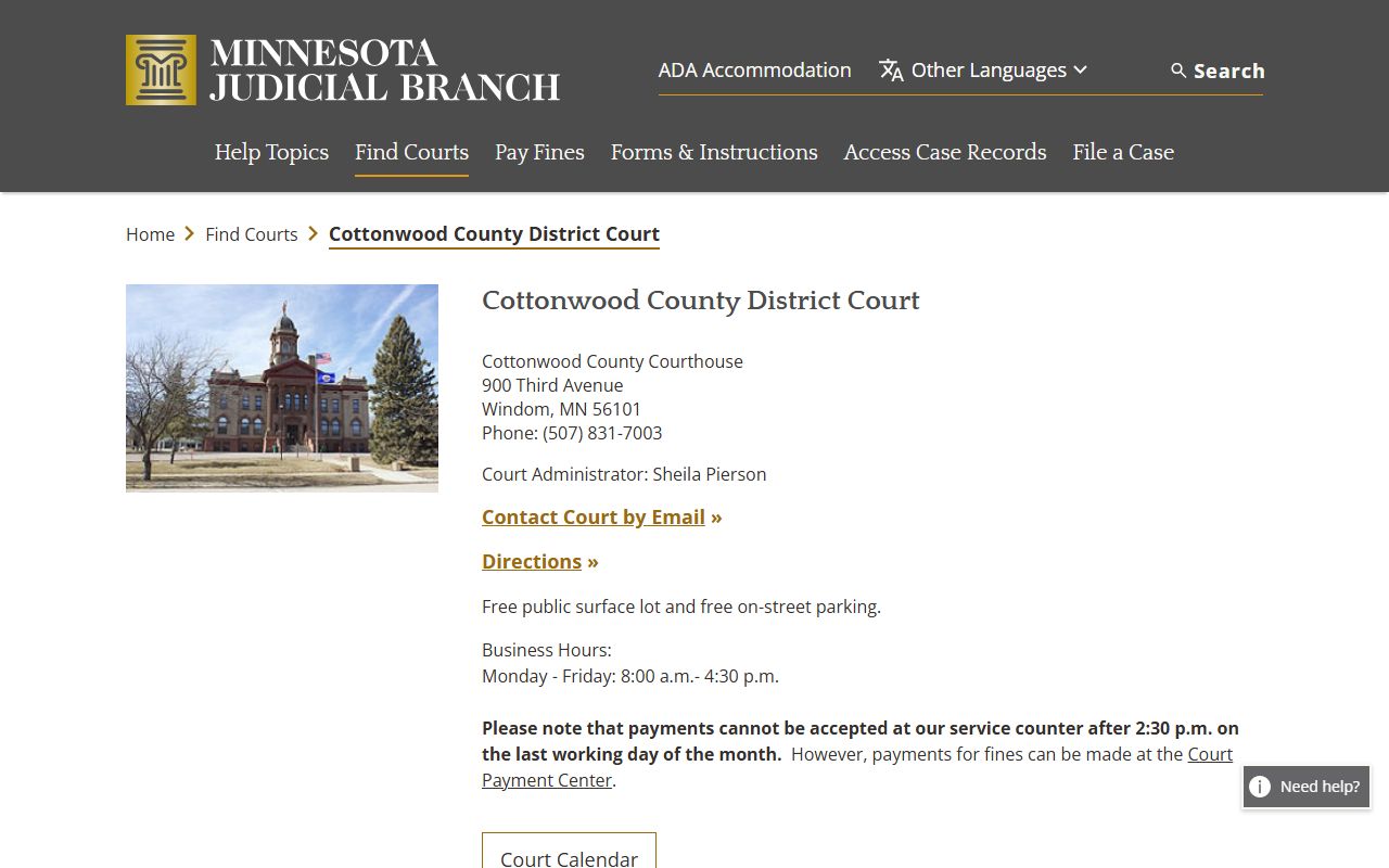 Cottonwood County district court criminal court records page