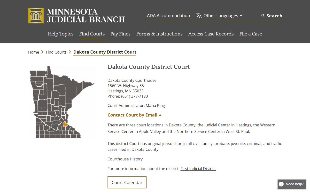Dakota County criminal court records district court page