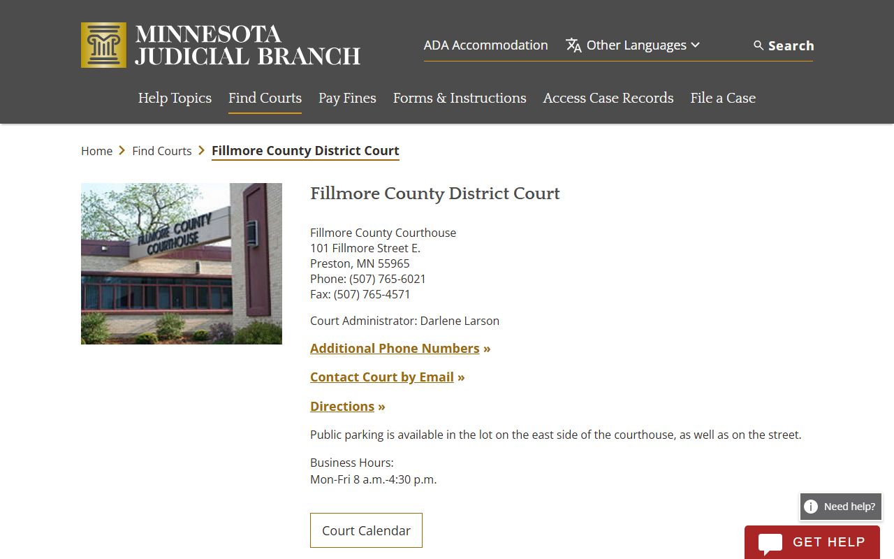 Fillmore County District Court criminal court records