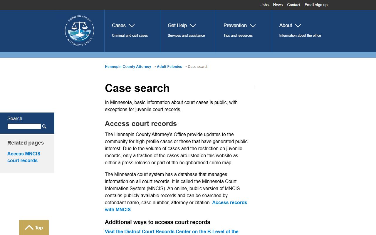 Hennepin County criminal court records county attorney case search