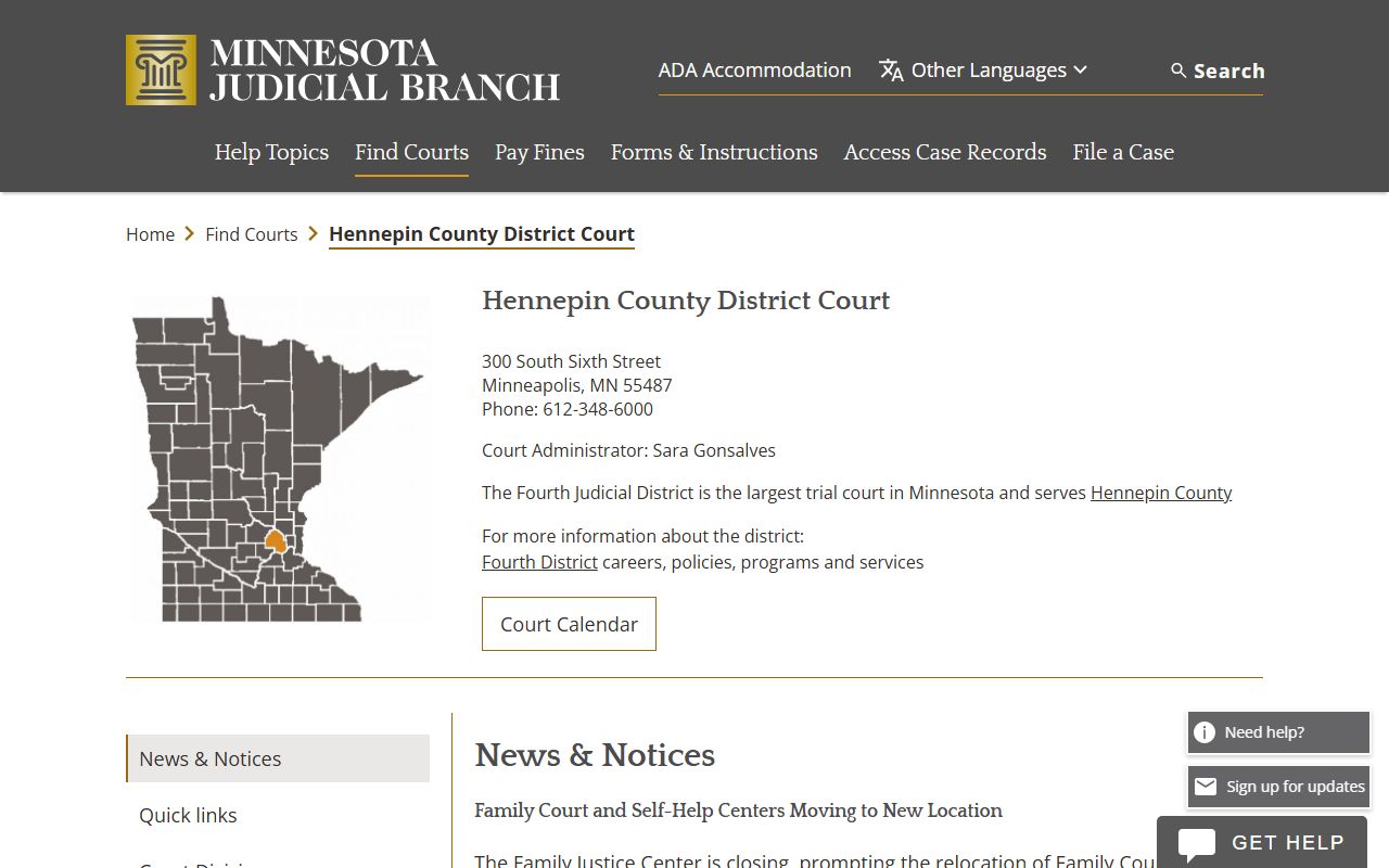Hennepin County criminal court records district court page