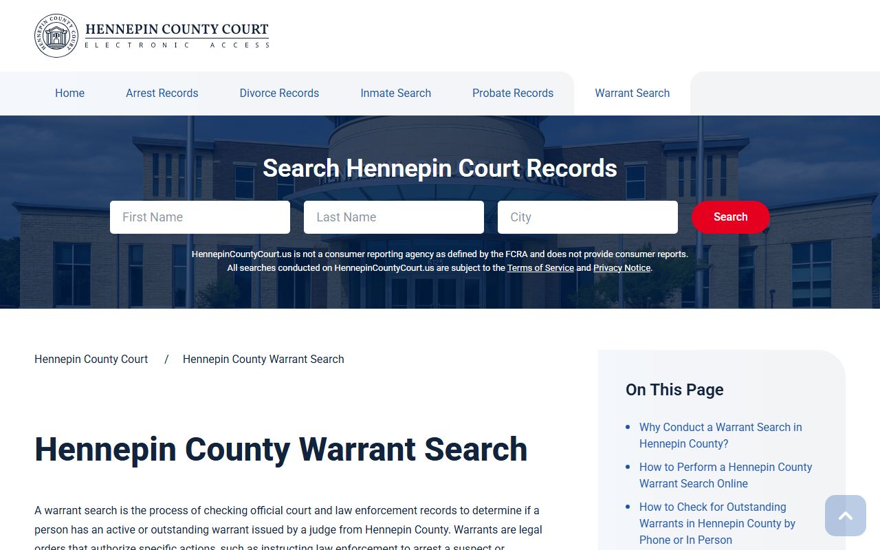 Hennepin County criminal court records warrant search