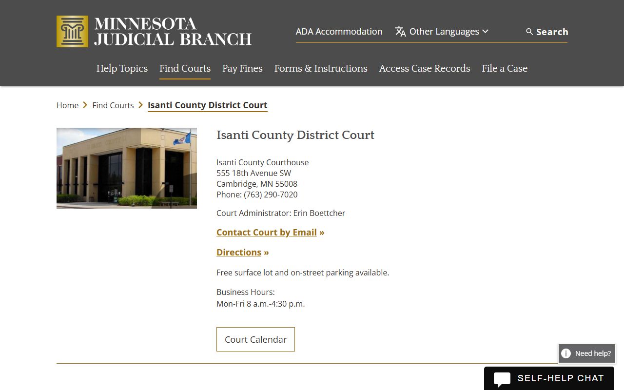 Isanti County criminal court records district court page