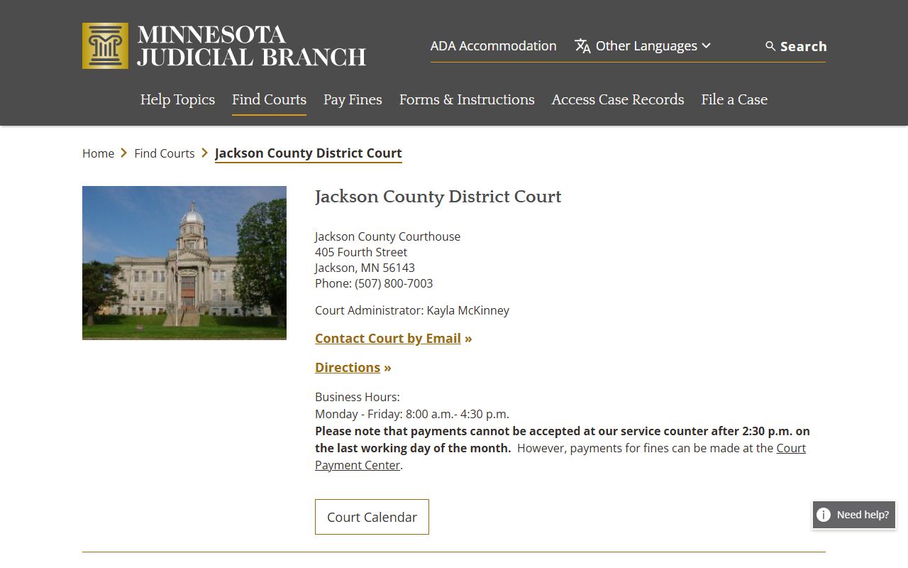 Jackson County district court page for criminal court records
