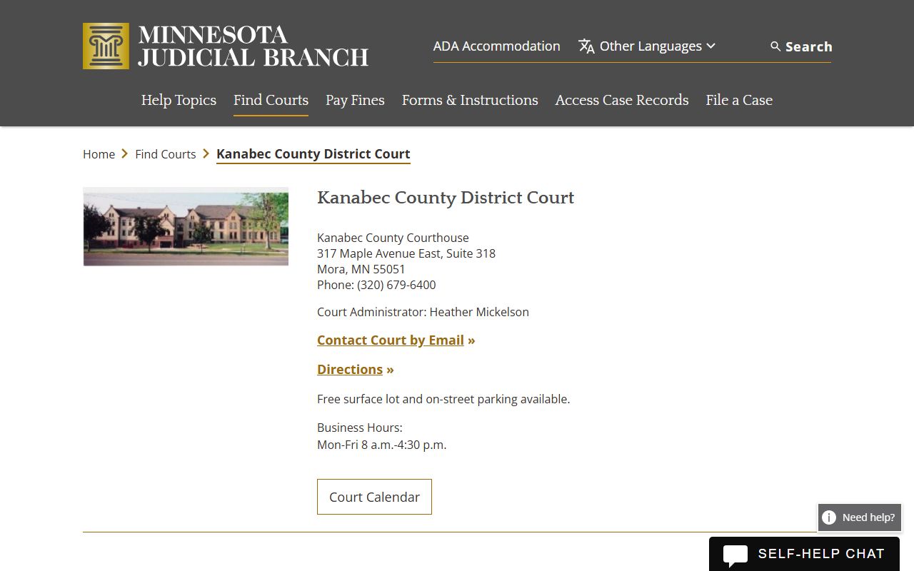 Kanabec County criminal court records district court page