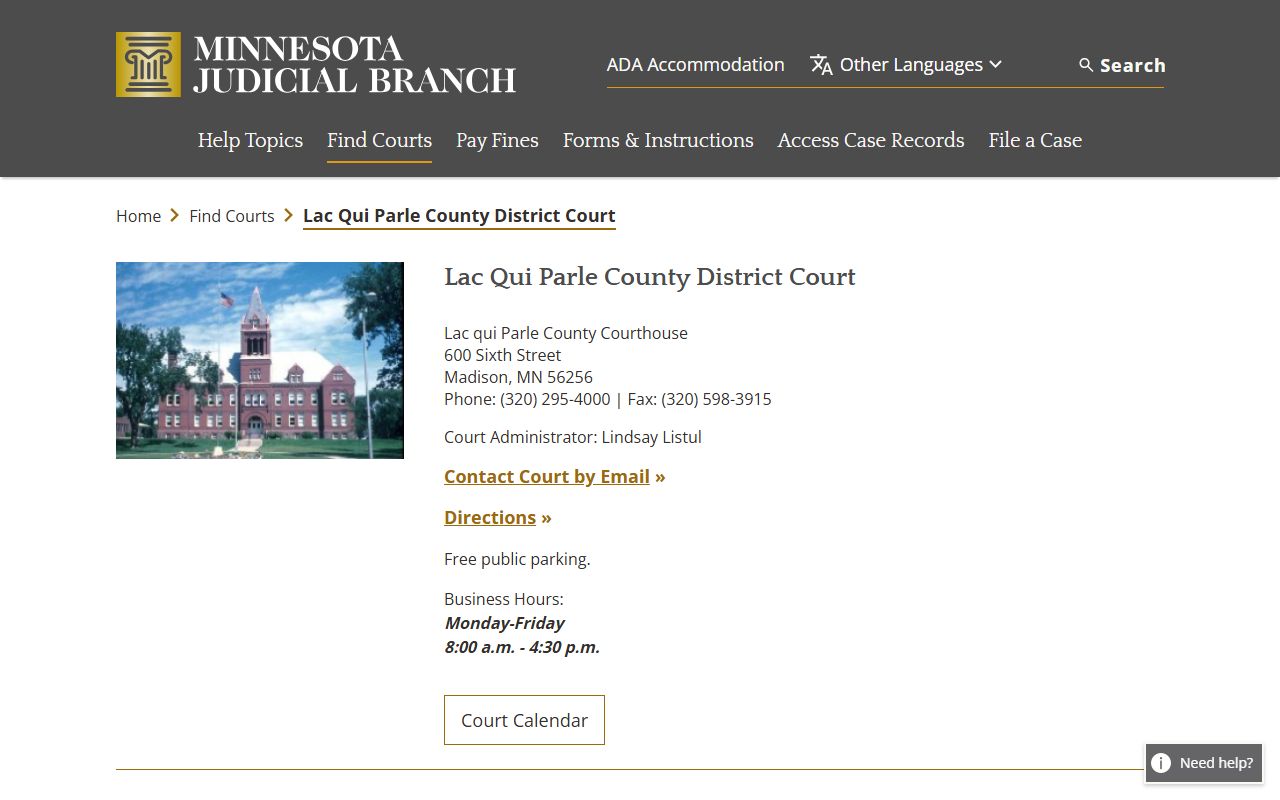 Lac qui Parle County Sheriff District Court - Lac qui Parle County Criminal Court Records