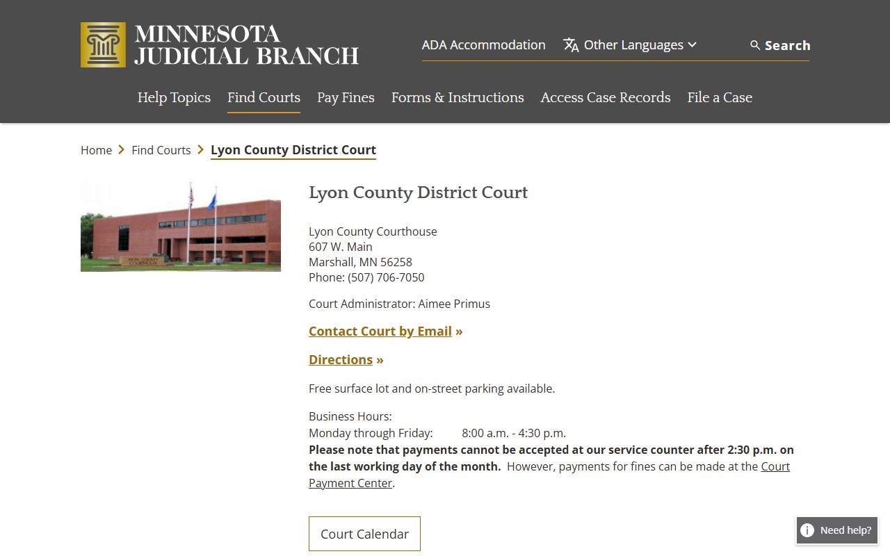 Lyon County district court page for criminal court records