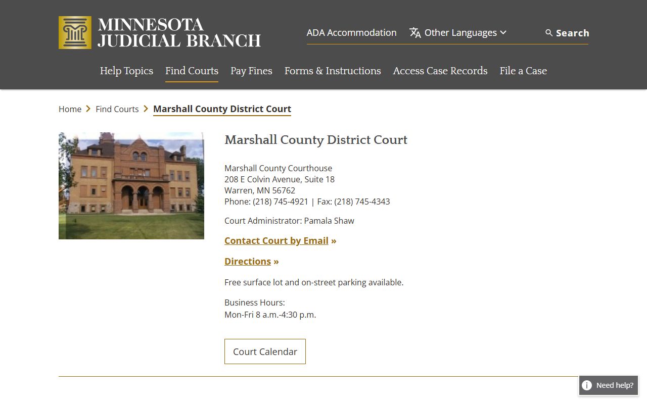 Marshall County criminal court records district court page