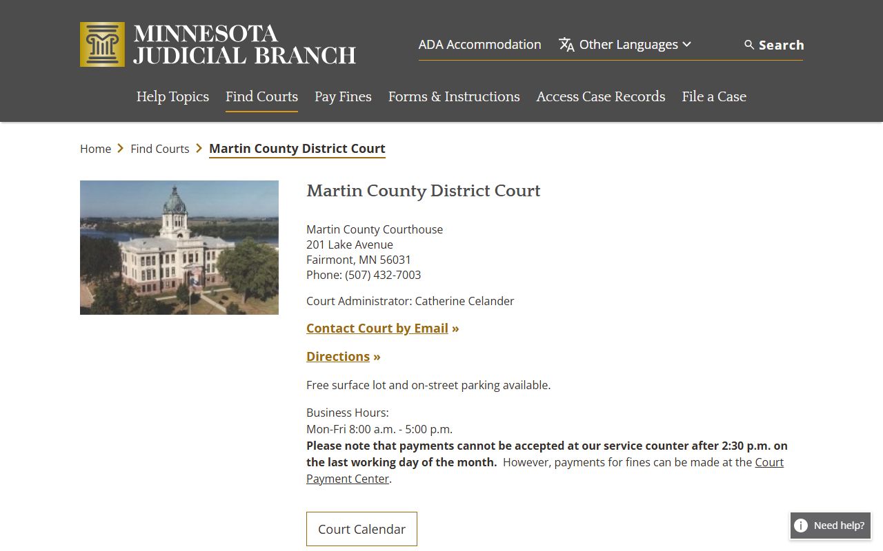 Martin County district court page for criminal court records