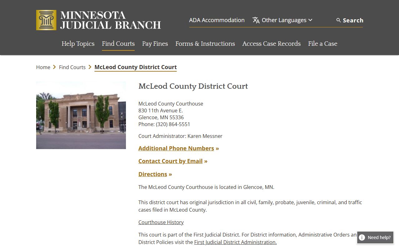 McLeod County criminal court records district court page