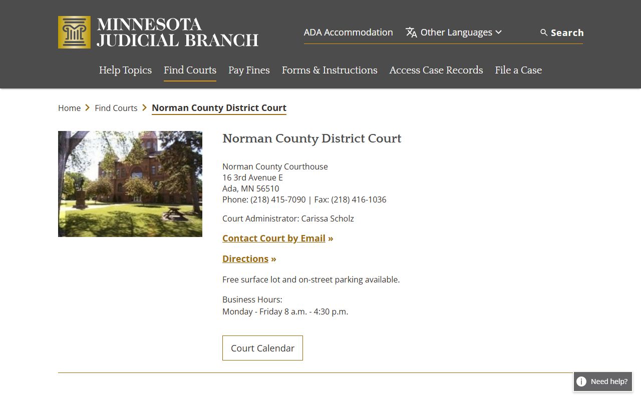Norman County district court page for Norman County criminal court records