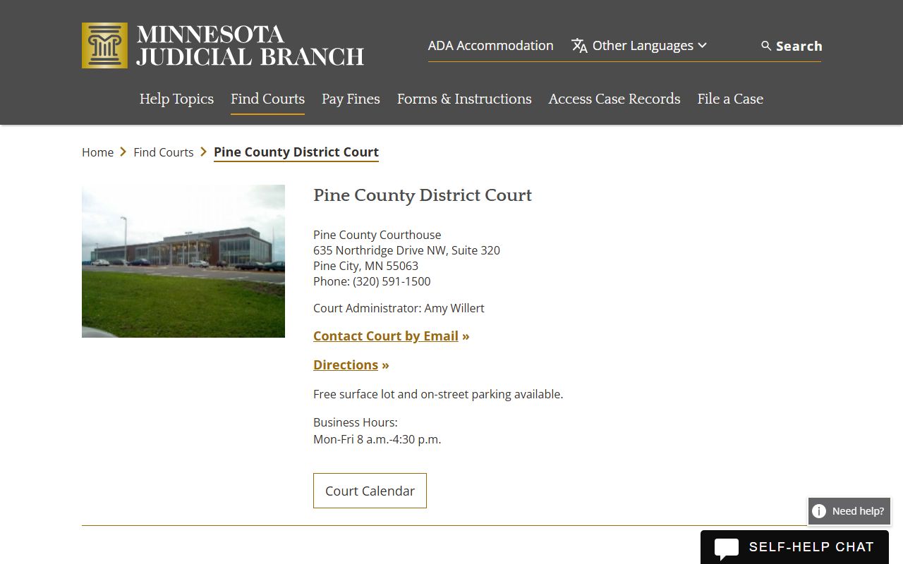 Pine County criminal court records district court page