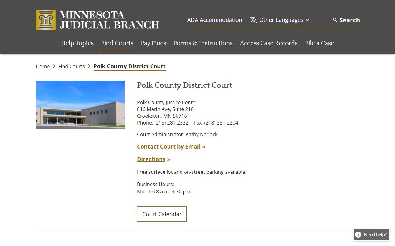 Polk County district court page for Polk County criminal court records
