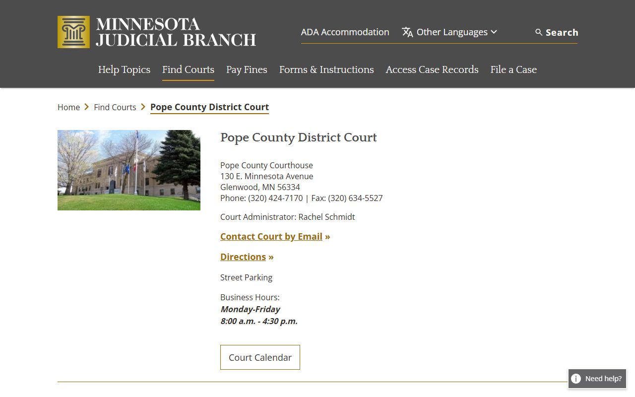 Pope County criminal court records district court page