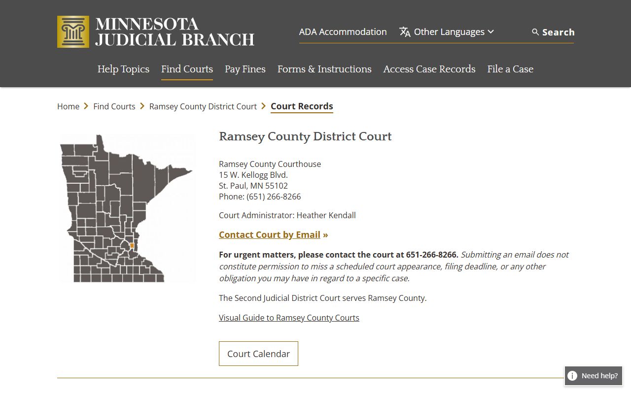 Ramsey County criminal court records access page