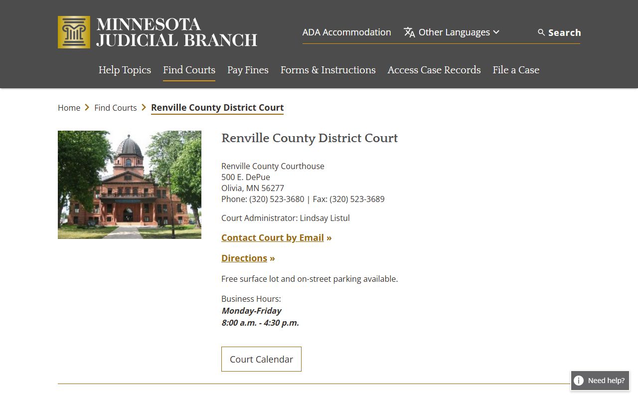 Renville County criminal court records district court page