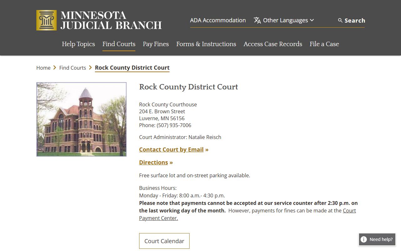 Rock County district court page for criminal court records