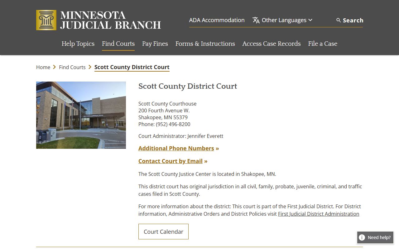 Scott County criminal court records district court page
