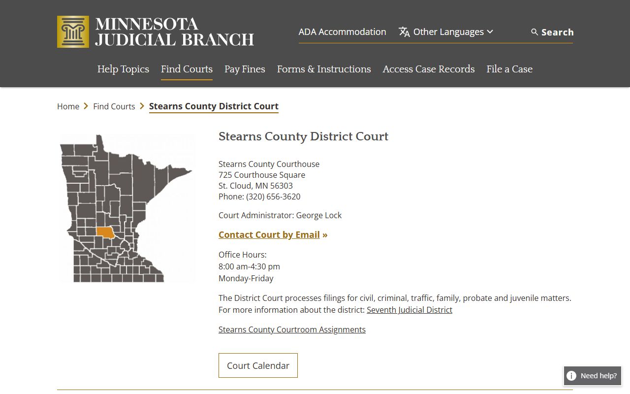 Stearns County criminal court records district court page