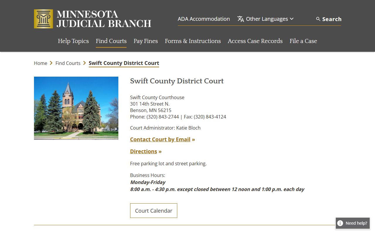 Swift County criminal court records district court page