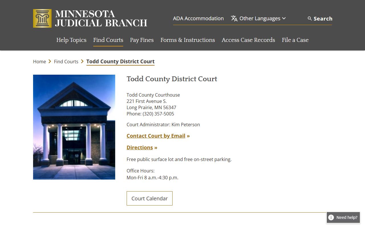 Todd County criminal court records district court page