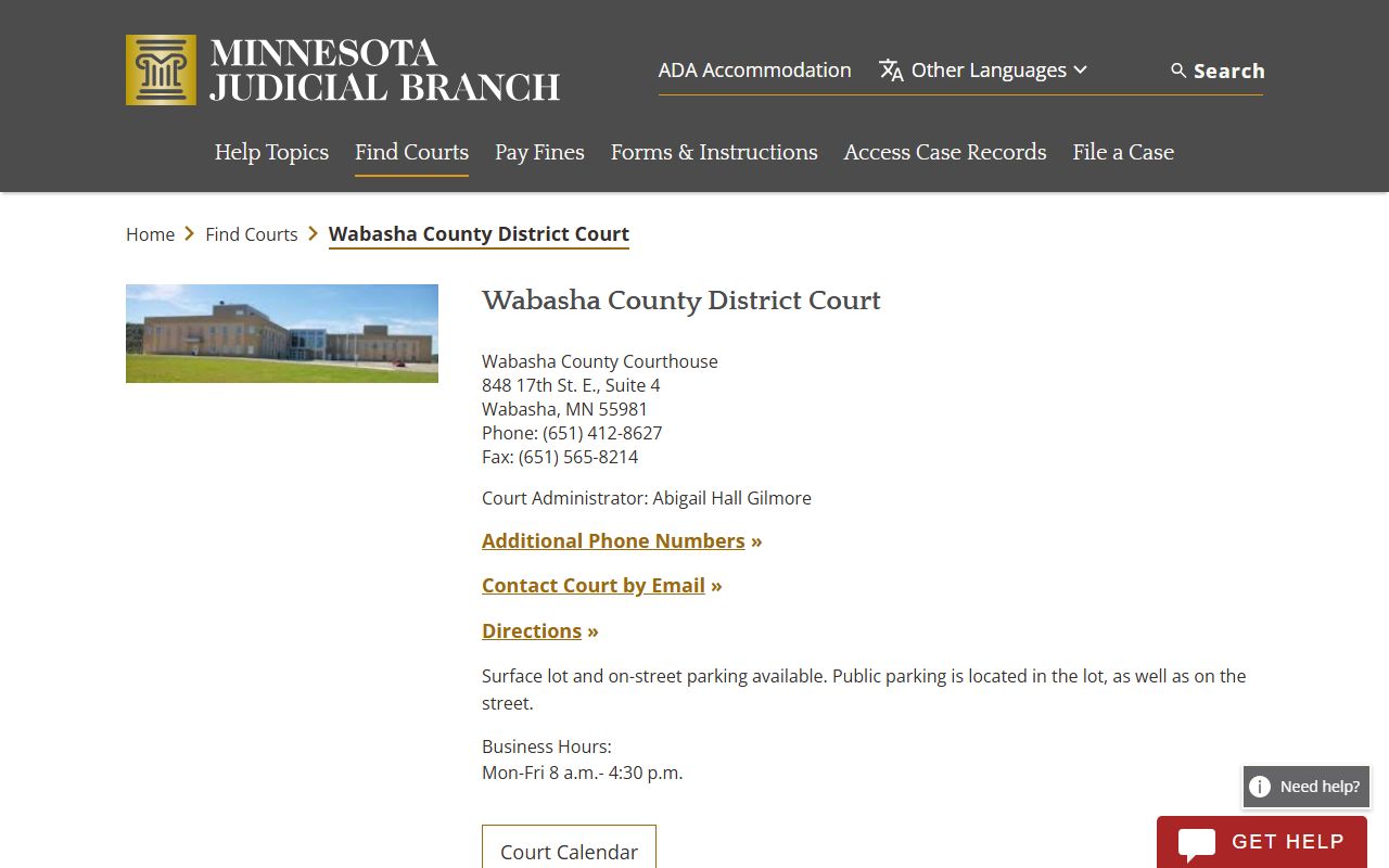 Wabasha County District Court criminal court records