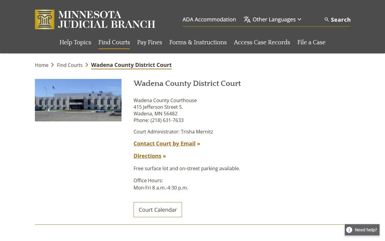 Wadena County criminal court records district court page