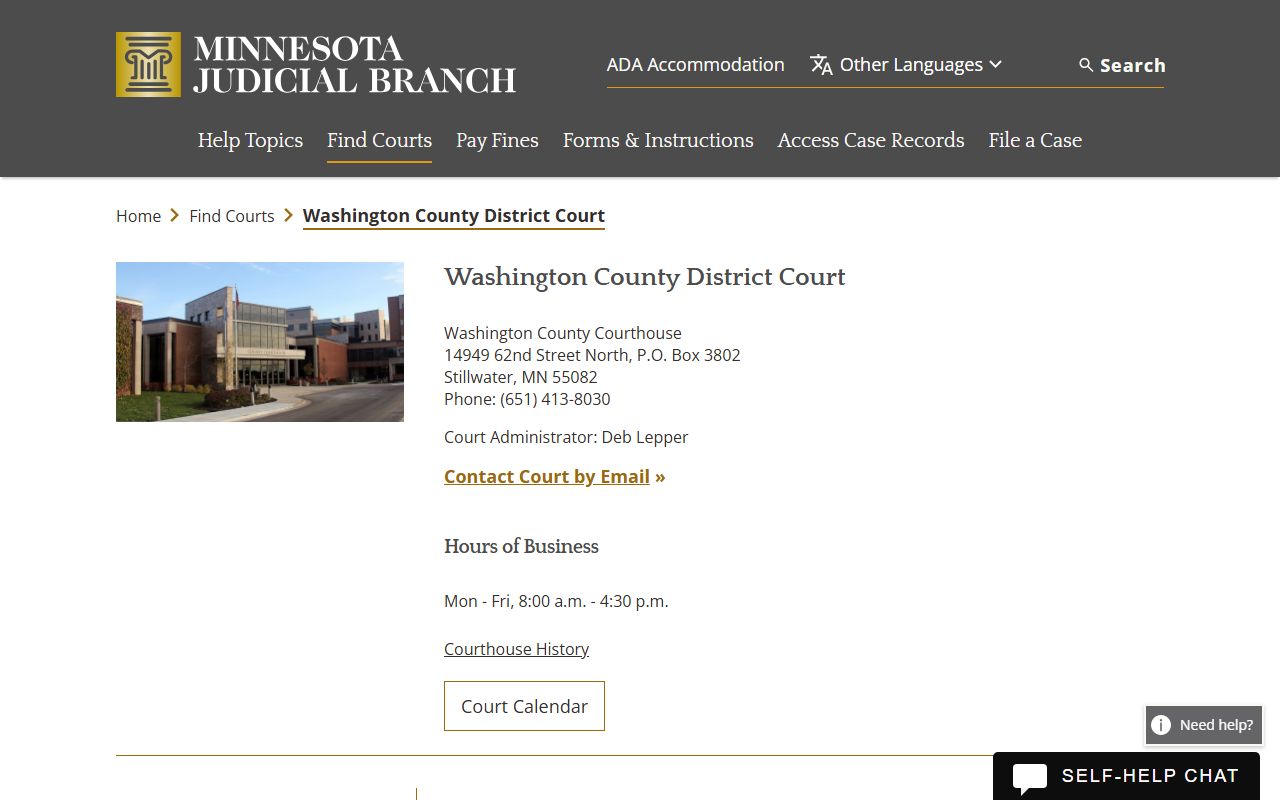 Washington County criminal court records district court page