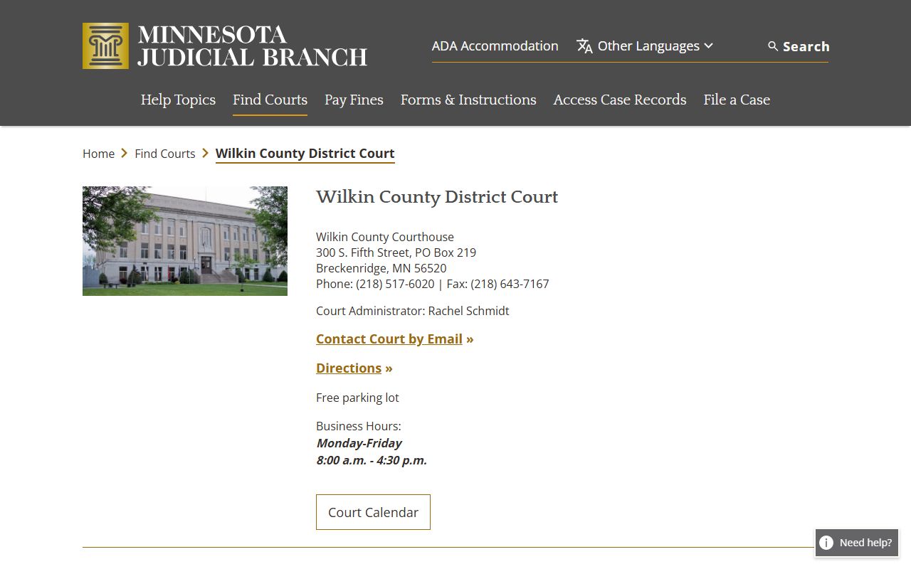 Wilkin County criminal court records district court page
