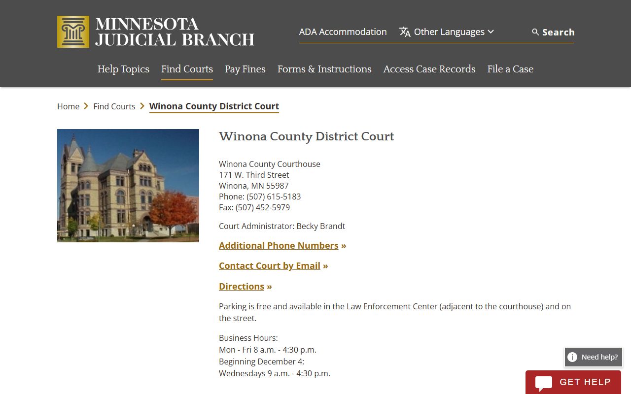 Winona County District Court criminal court records