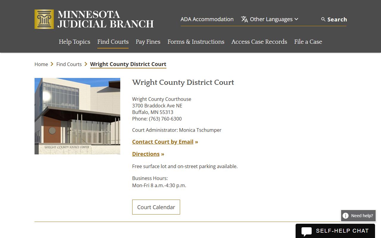 Wright County criminal court records district court page