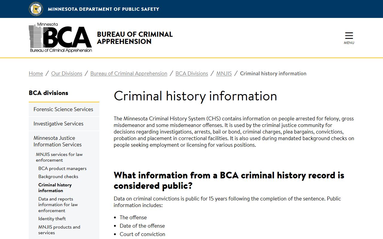 Minnesota Criminal Court Records BCA Criminal History Search