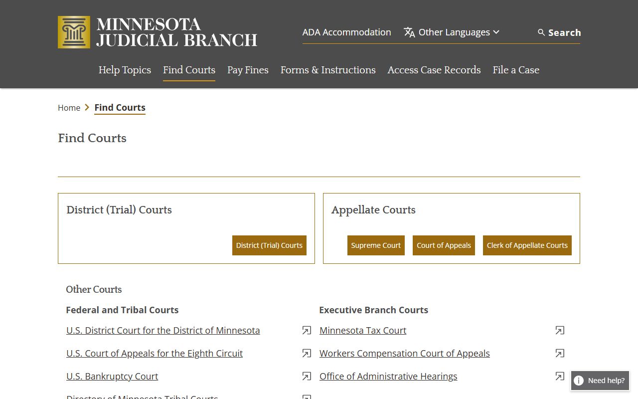 Minnesota Criminal Court Records Court Directory