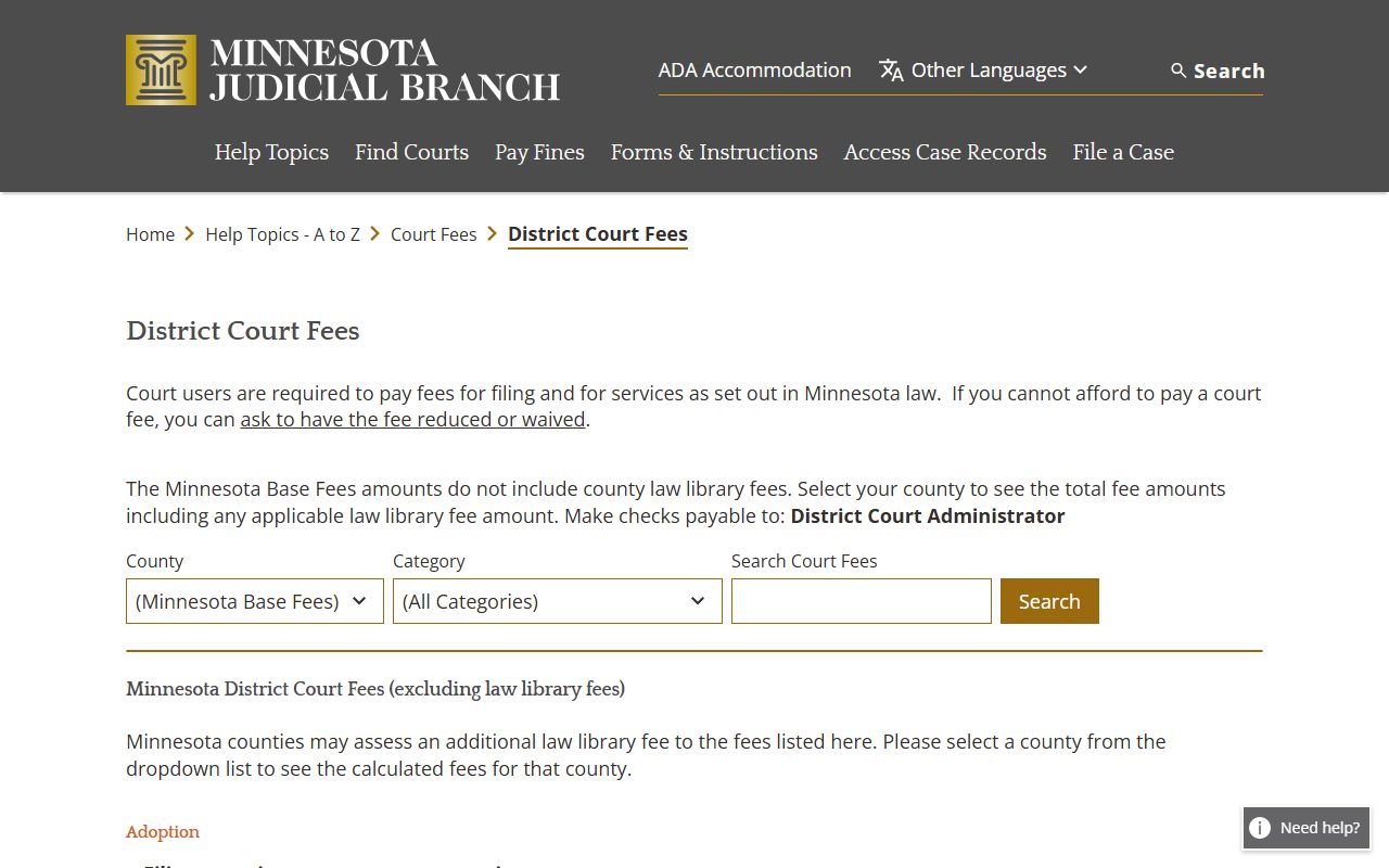 Minnesota Criminal Court Records Court Fees