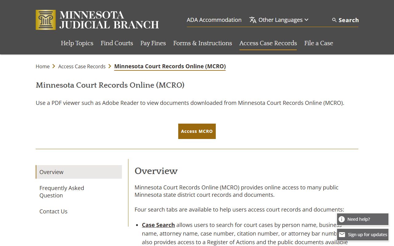Minnesota Criminal Court Records MCRO Portal