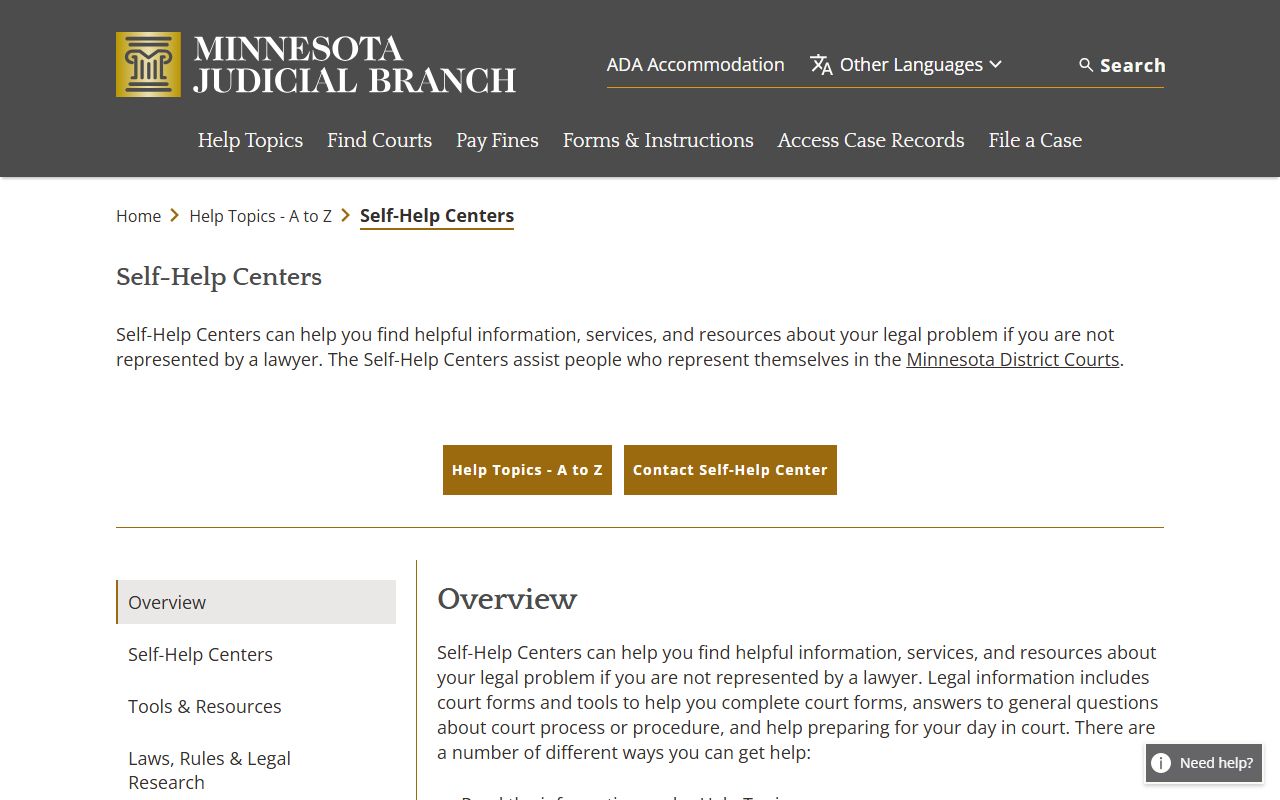 Minnesota Criminal Court Records Self-Help Centers